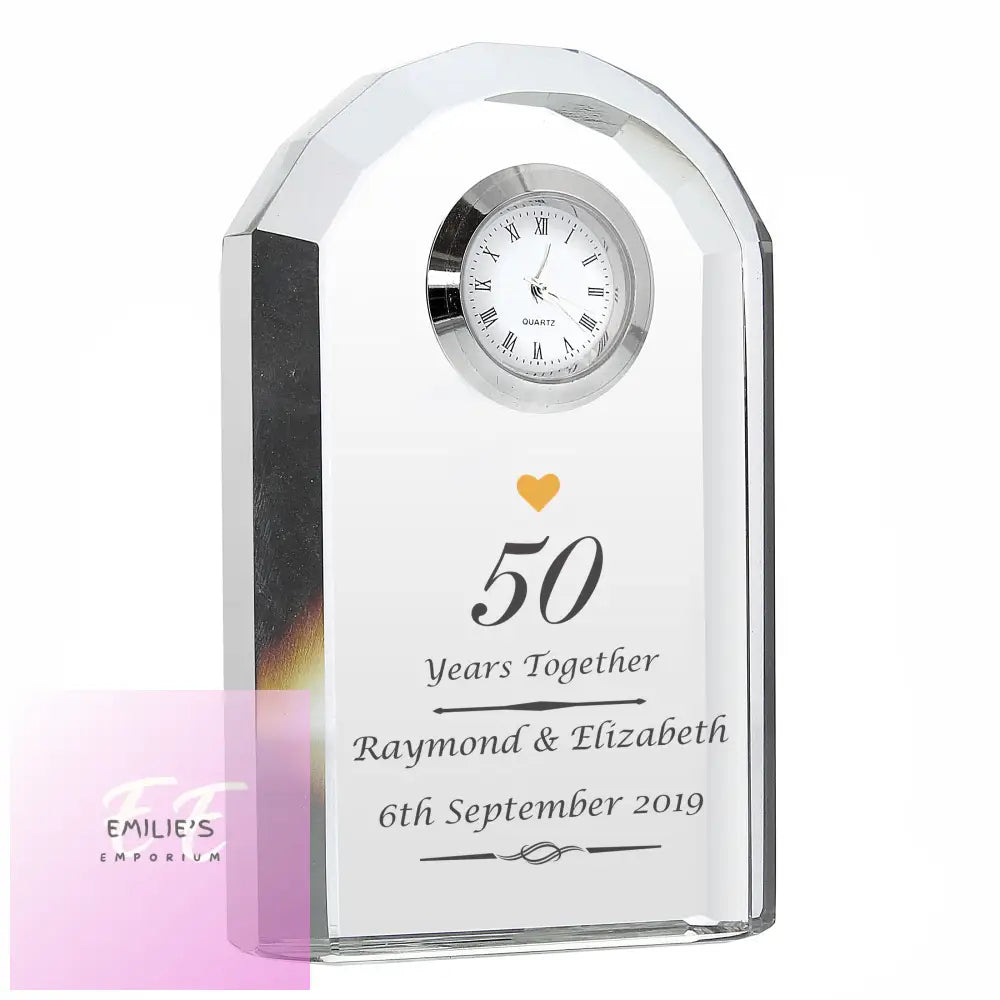 Personalised Golden Anniversary Crystal Clock