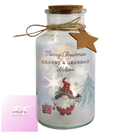 Personalised Gonk Christmas Scene Led Glass Jar