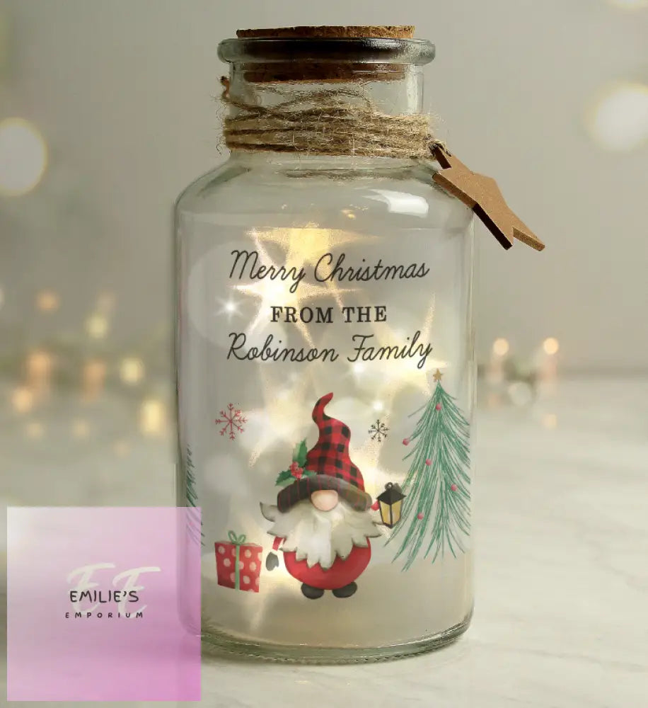 Personalised Gonk Christmas Scene Led Glass Jar