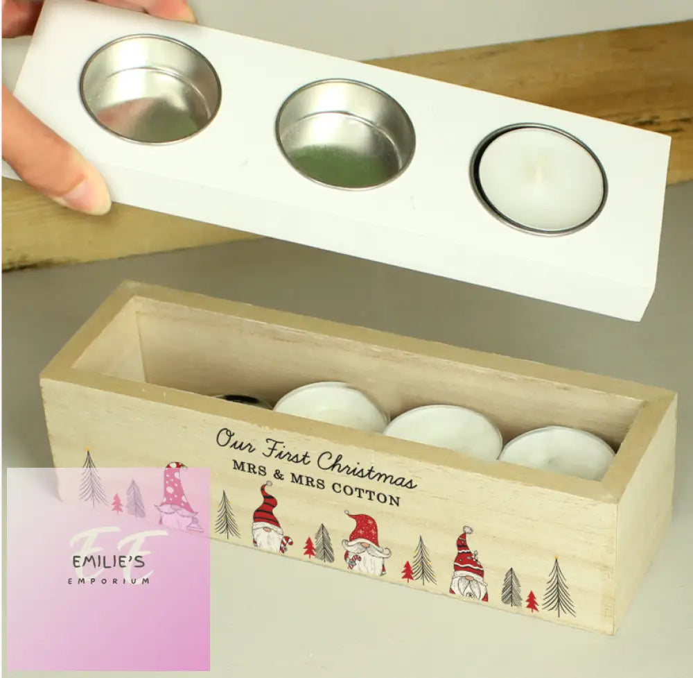 Personalised Gonk Christmas Triple Tea Light Box