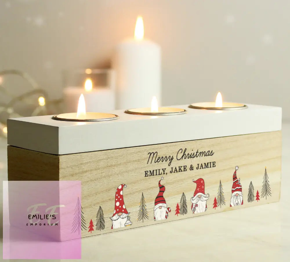 Personalised Gonk Christmas Triple Tea Light Box