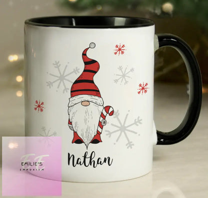 Personalised Gonk Family Black Handled Christmas Mug - Boy