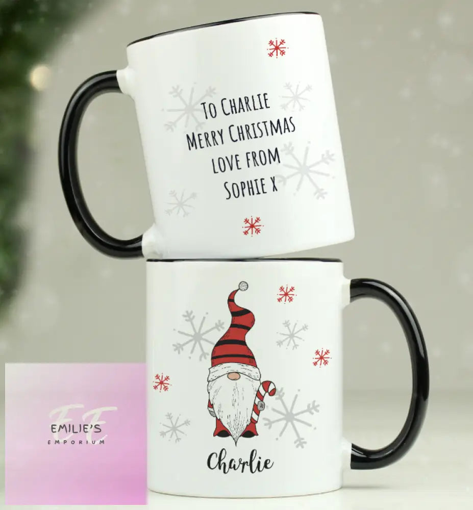 Personalised Gonk Family Black Handled Christmas Mug - Boy