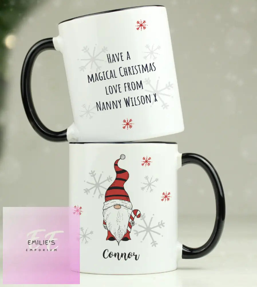 Personalised Gonk Family Black Handled Christmas Mug - Boy