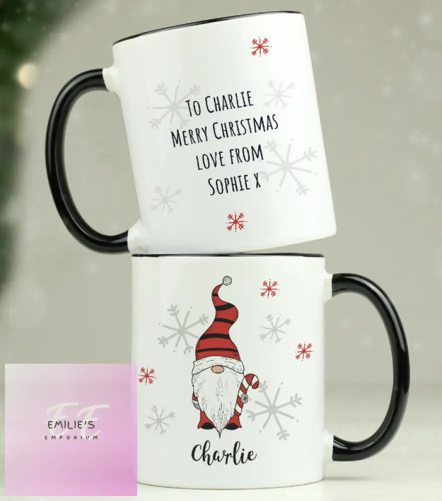 Personalised Gonk Family Black Handled Christmas Mug - Boy