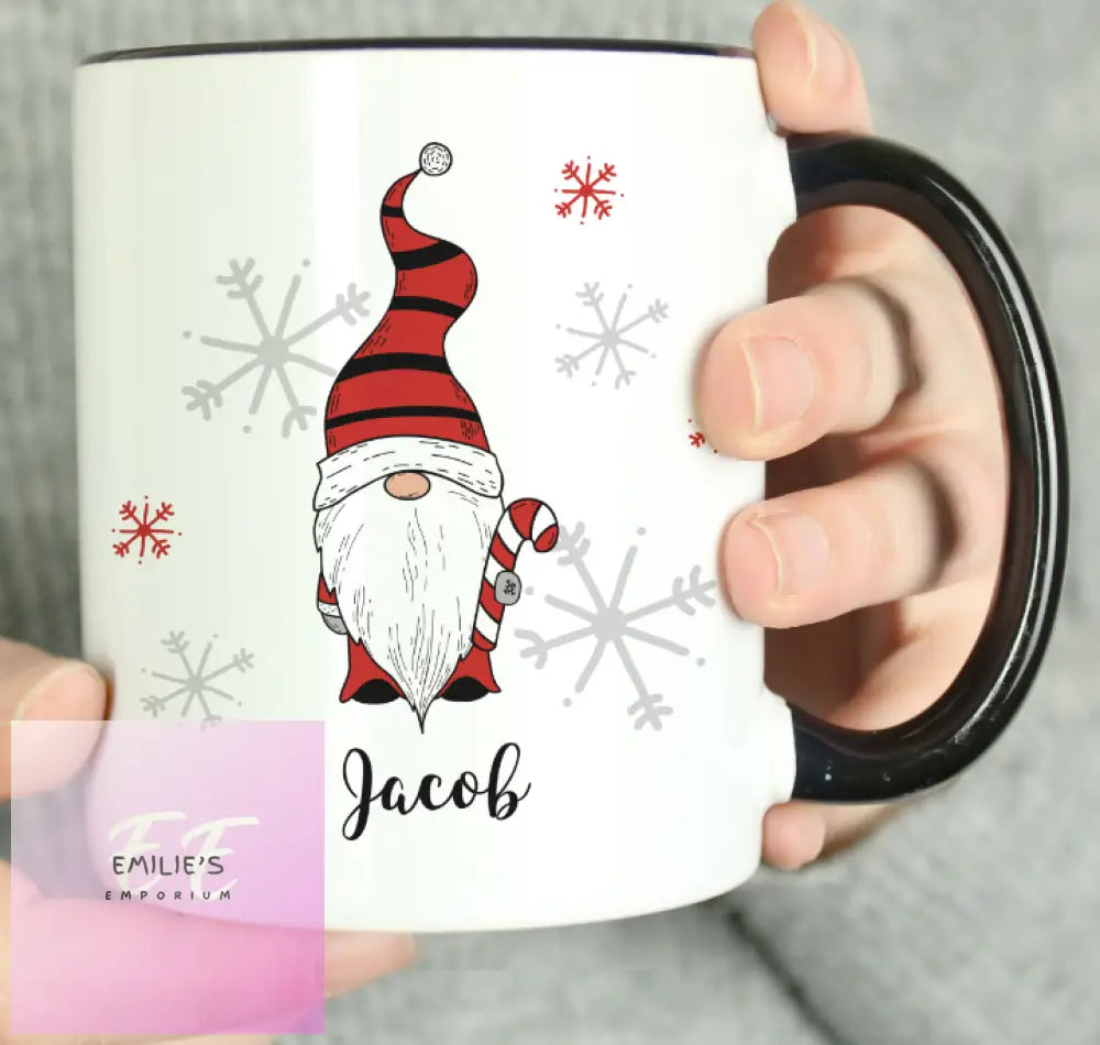 Personalised Gonk Family Black Handled Christmas Mug - Boy