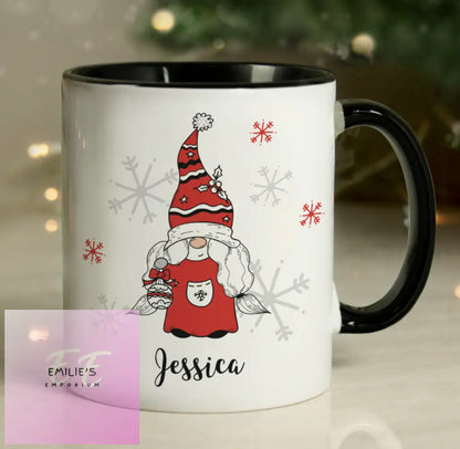 Personalised Gonk Family Black Handled Christmas Mug - Female