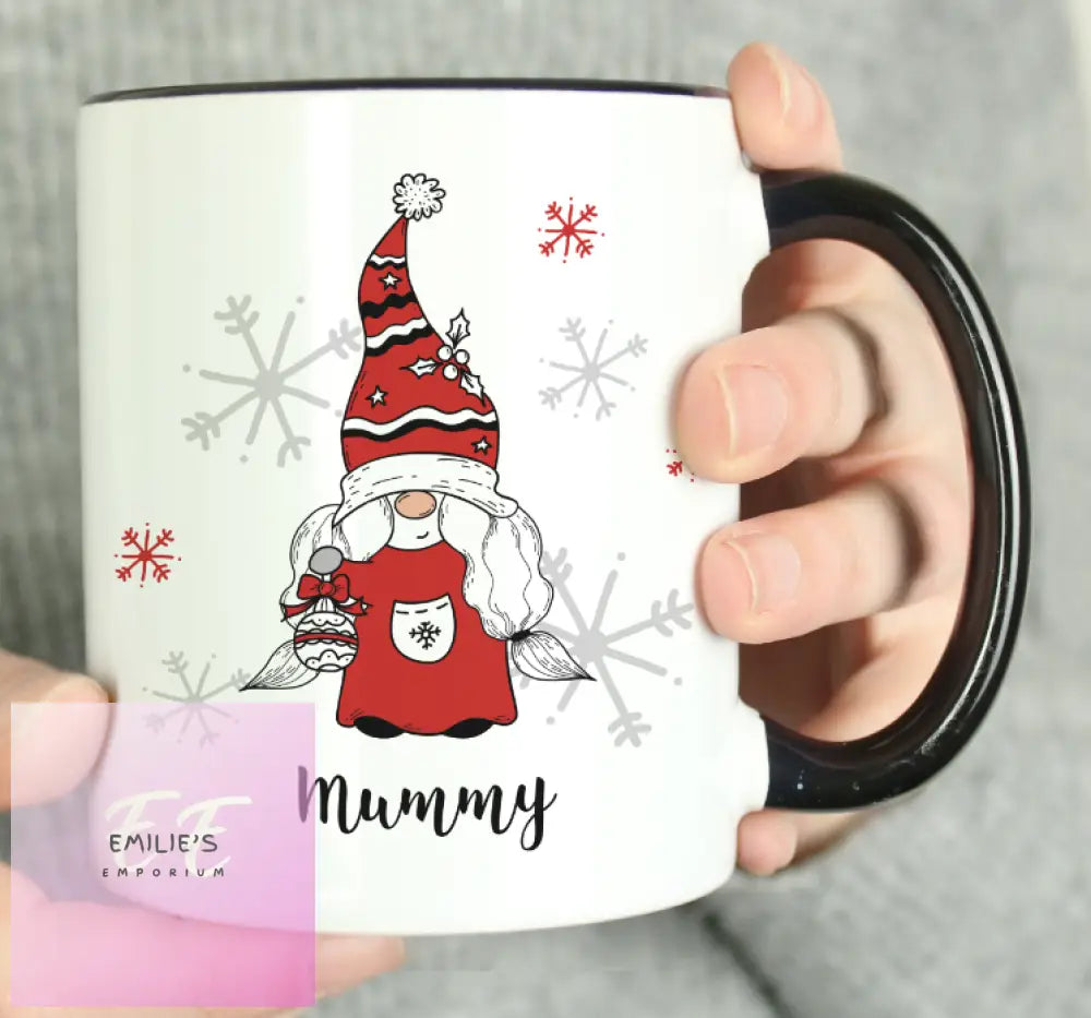 Personalised Gonk Family Black Handled Christmas Mug - Female