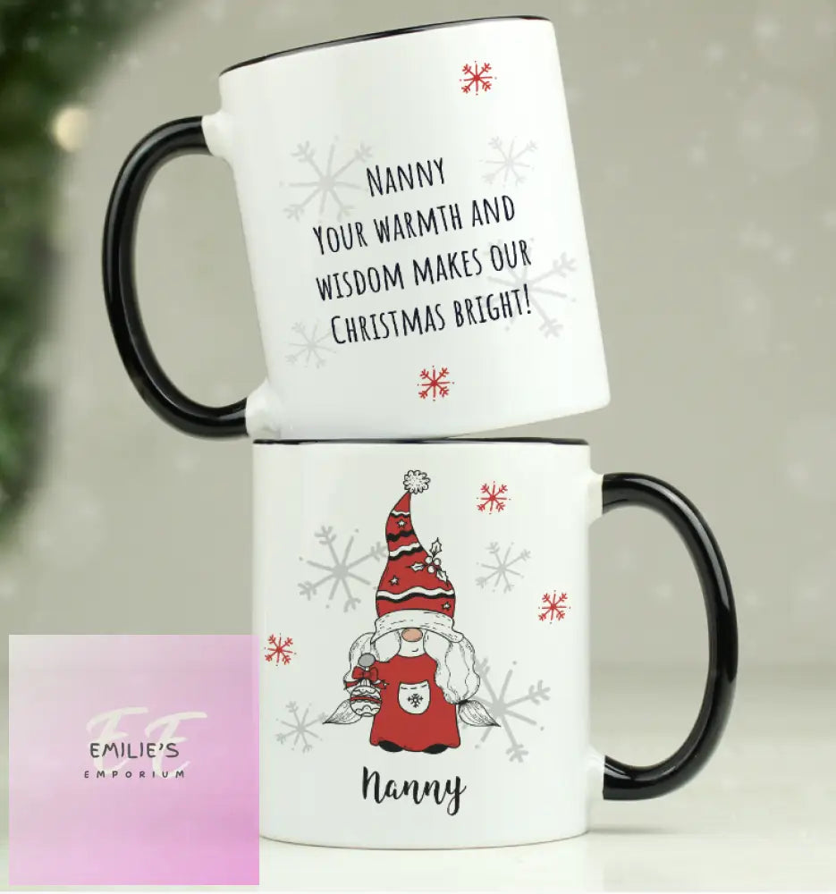 Personalised Gonk Family Black Handled Christmas Mug - Female