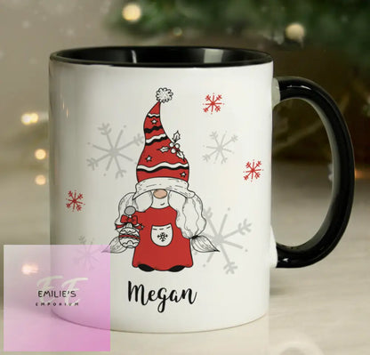 Personalised Gonk Family Black Handled Christmas Mug - Female