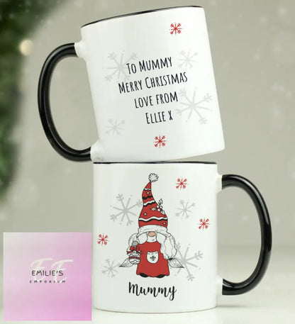 Personalised Gonk Family Black Handled Christmas Mug - Female