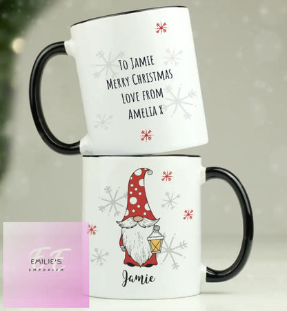 Personalised Gonk Family Black Handled Christmas Mug - Male