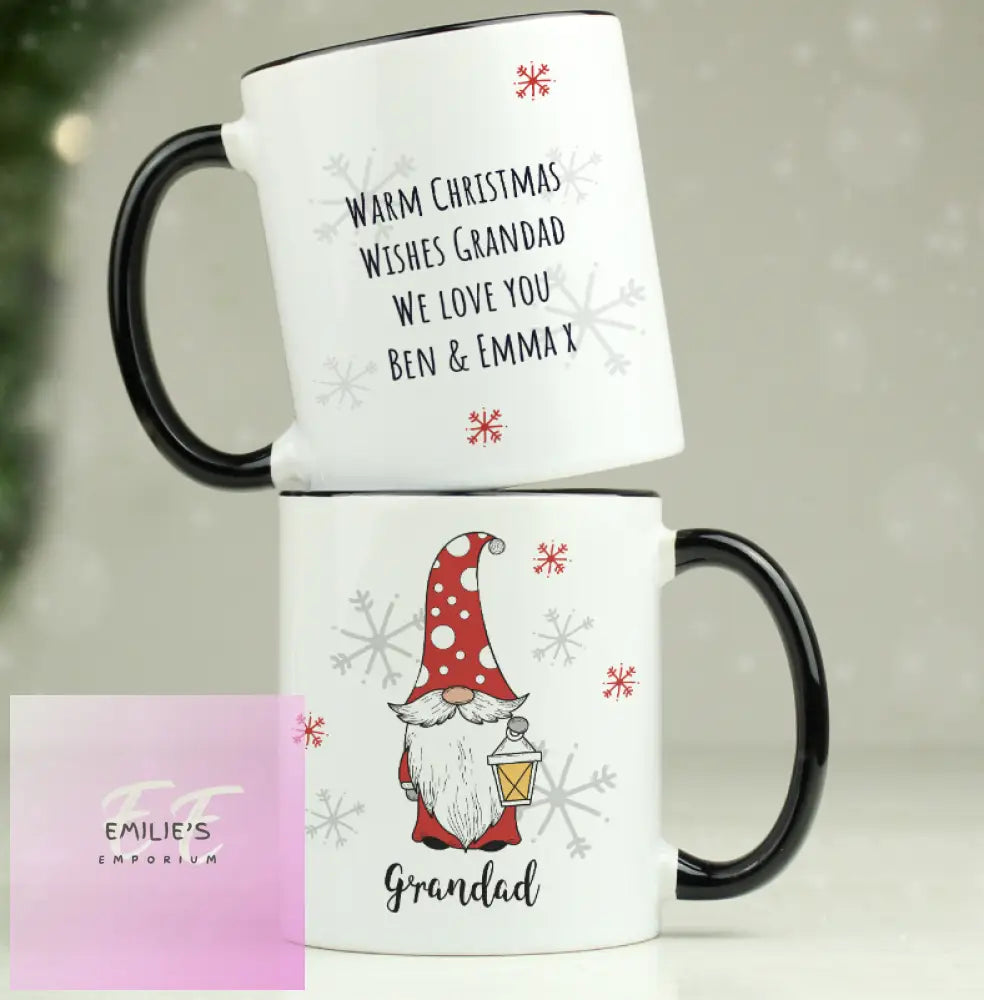 Personalised Gonk Family Black Handled Christmas Mug - Male