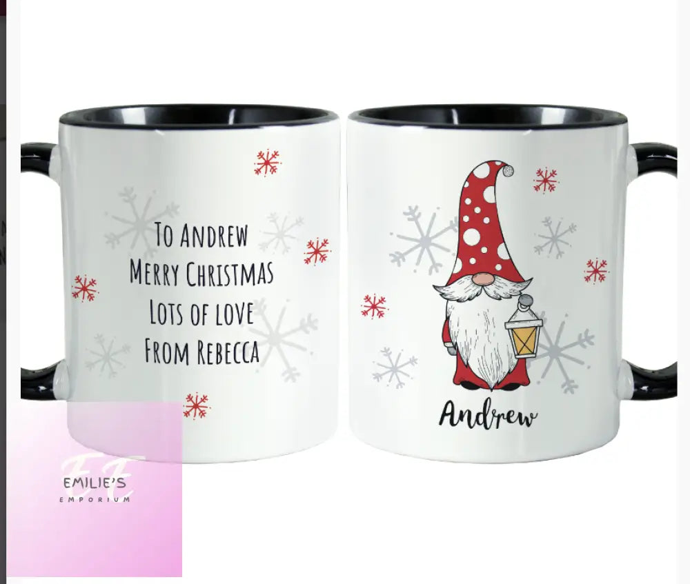 Personalised Gonk Family Black Handled Christmas Mug - Male