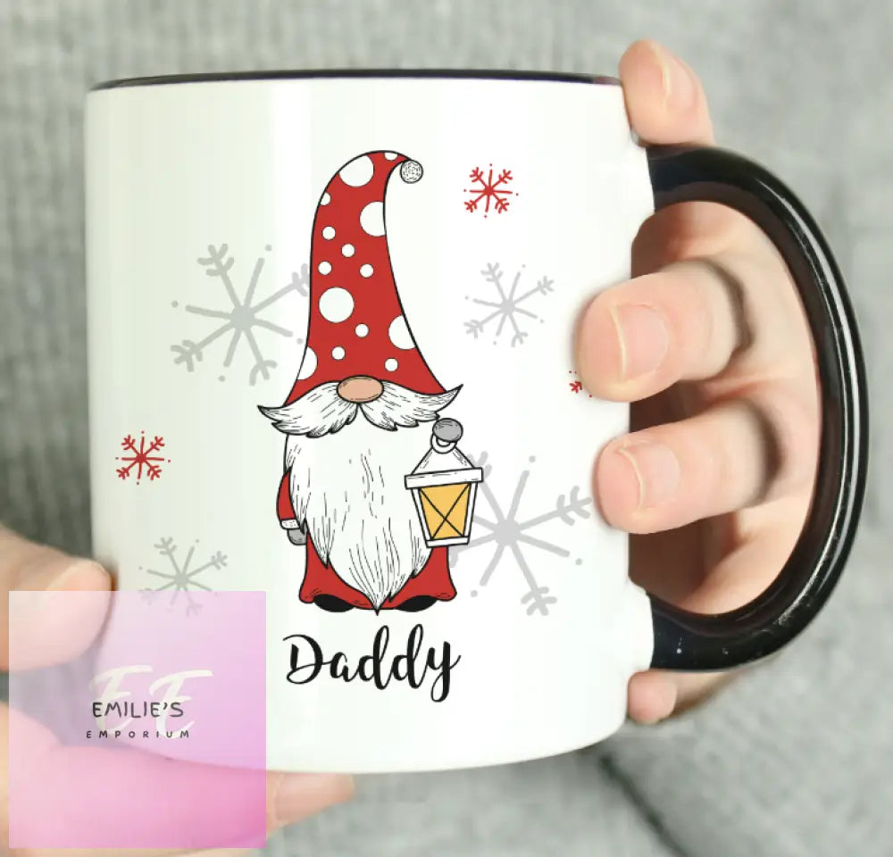 Personalised Gonk Family Black Handled Christmas Mug - Male