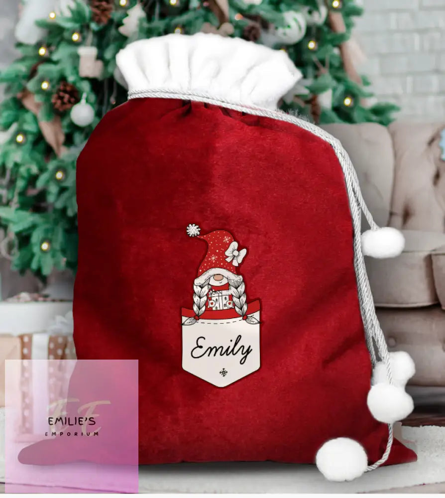 Personalised Gonk Family Red Christmas Sack - Girl