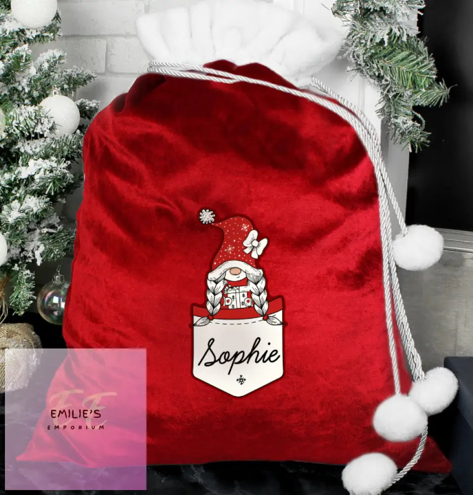 Personalised Gonk Family Red Christmas Sack - Girl