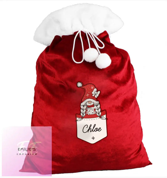 Personalised Gonk Family Red Christmas Sack - Girl