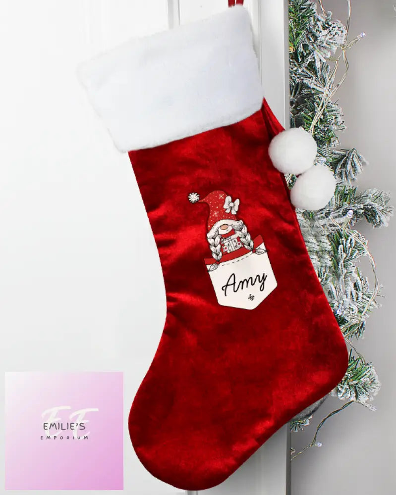 Personalised Gonk Family Red Christmas Stocking- Girl