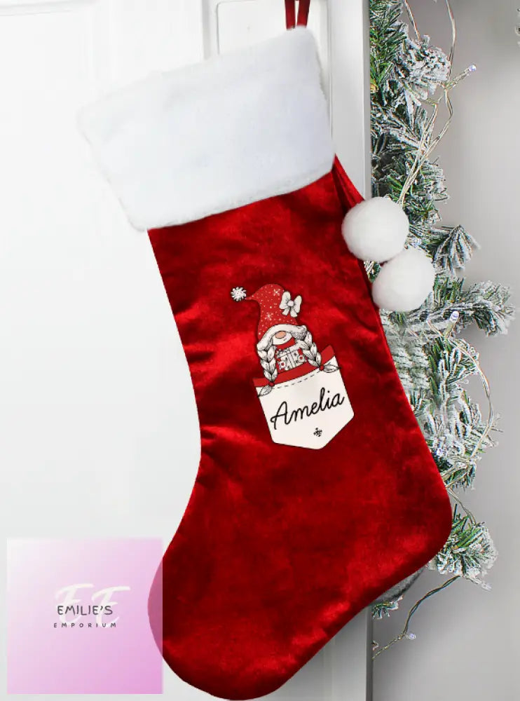 Personalised Gonk Family Red Christmas Stocking- Girl