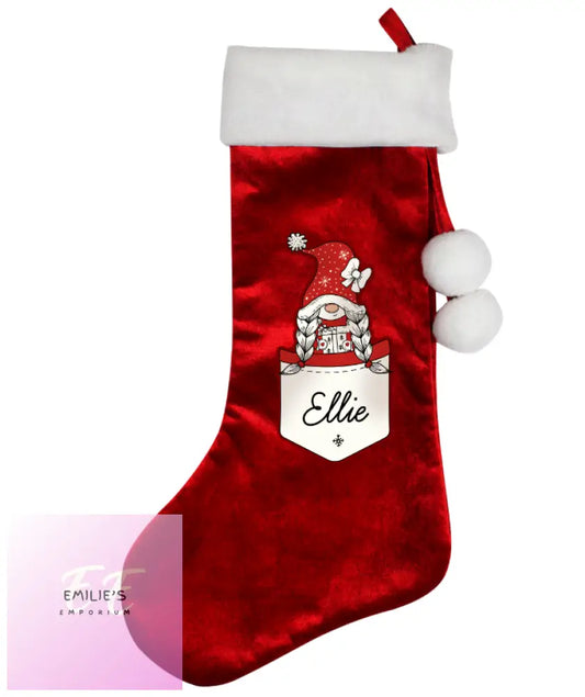 Personalised Gonk Family Red Christmas Stocking- Girl