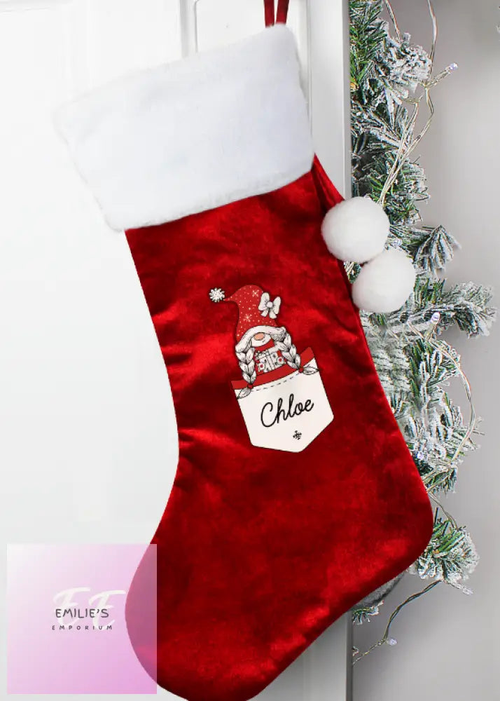 Personalised Gonk Family Red Christmas Stocking- Girl