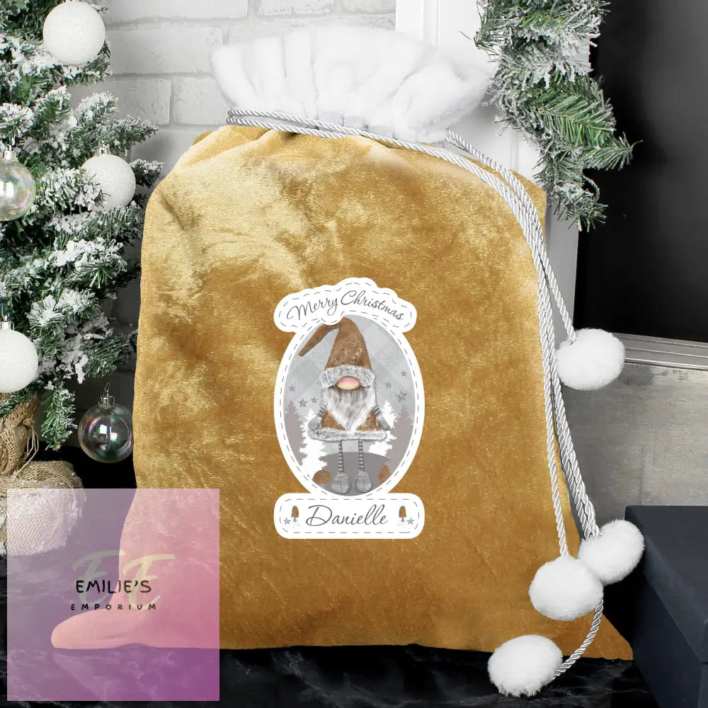 Personalised Gonk Luxury Pom Gold Sack