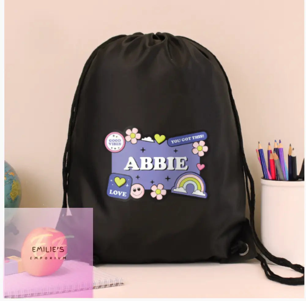 Personalised Good Vibes Black Kit Bag