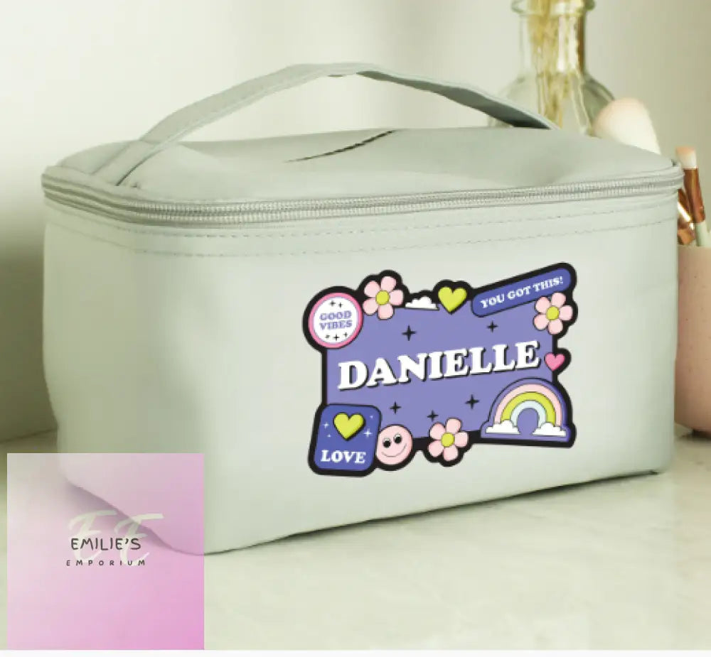 Personalised Good Vibes Grey Toiletry Bag