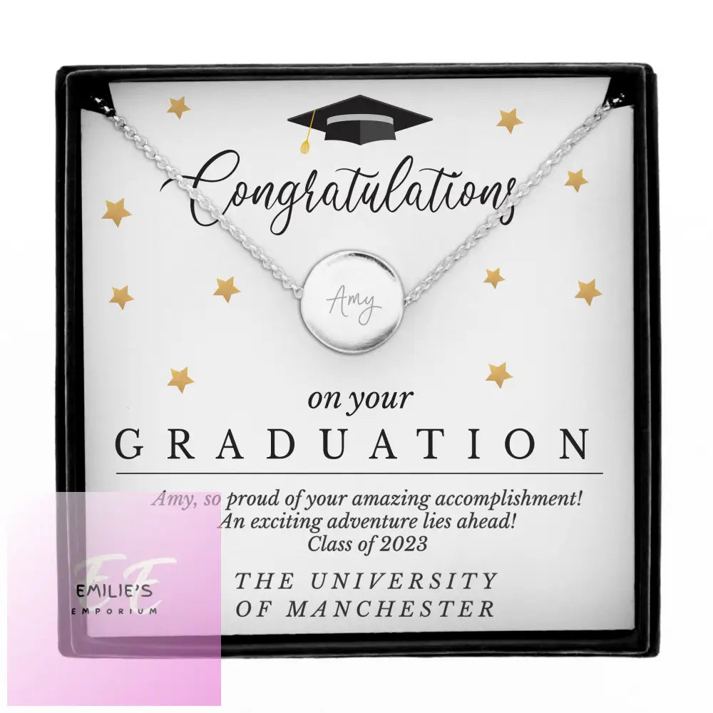 Personalised Graduation Sentiment Silver Tone Necklace And Box Gift