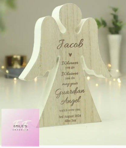 Personalised Guardian Angel Rustic Wooden Decoration