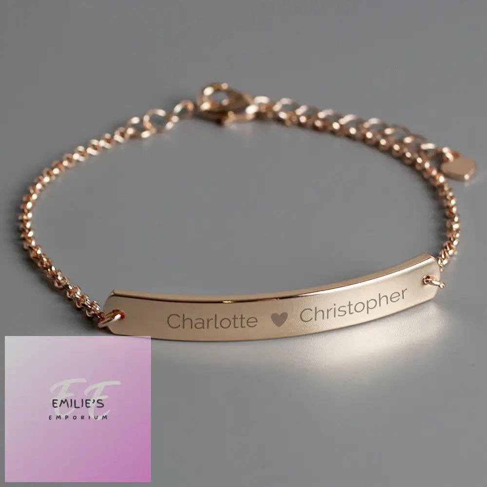 Personalised Heart Bar Bracelet - Choice If Colour Rose Gold