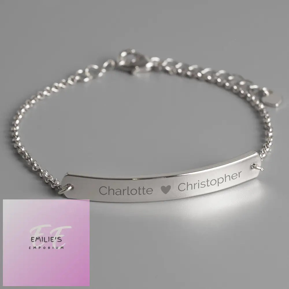 Personalised Heart Bar Bracelet - Choice If Colour Silver