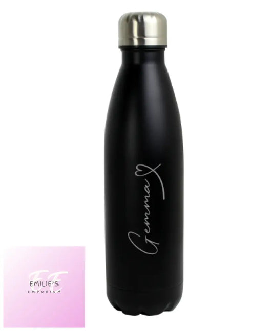 Personalised Heart Black Metal Insulated Drinks Bottle