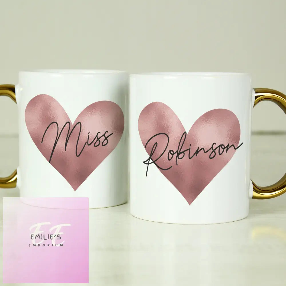 Personalised Heart Gold Handled Mug