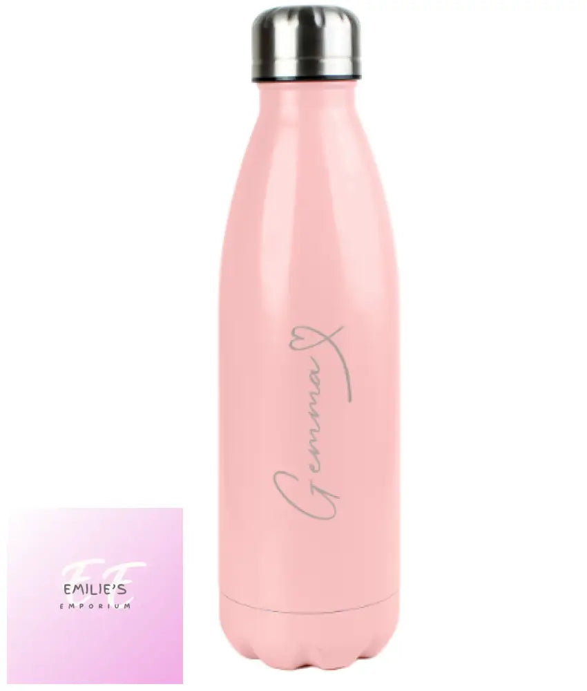 Personalised Heart Pink Metal Insulated Drinks Bottle