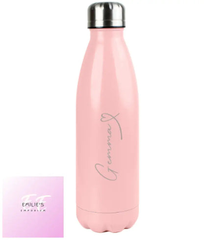 Personalised Heart Pink Metal Insulated Drinks Bottle