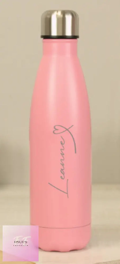 Personalised Heart Pink Metal Insulated Drinks Bottle