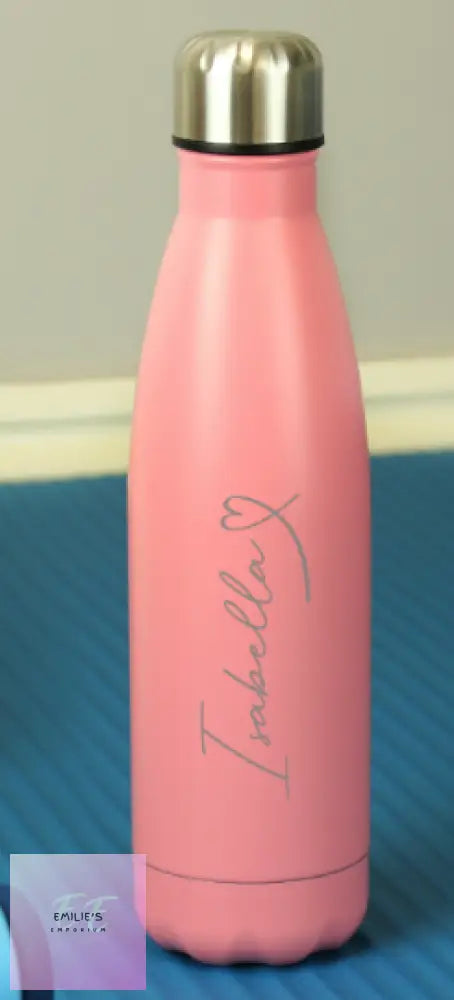 Personalised Heart Pink Metal Insulated Drinks Bottle