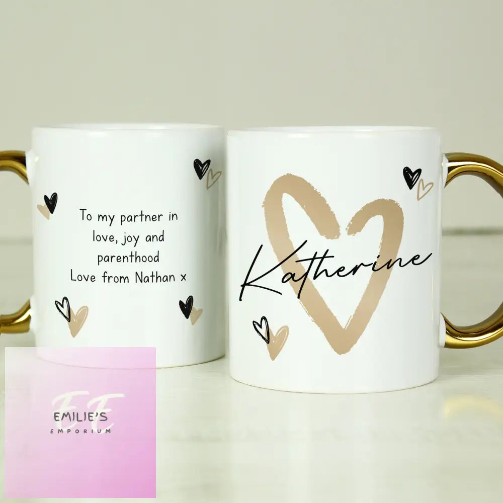 Personalised Hearts Gold Handled Mug