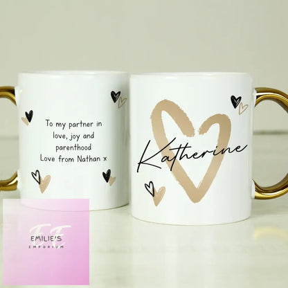 Personalised Hearts Gold Handled Mug