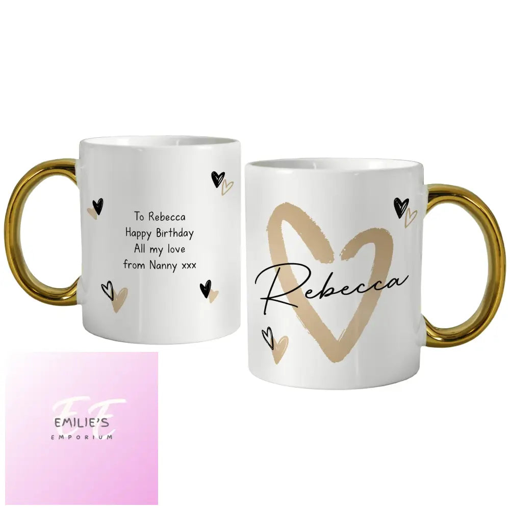 Personalised Hearts Gold Handled Mug