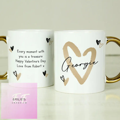 Personalised Hearts Gold Handled Mug