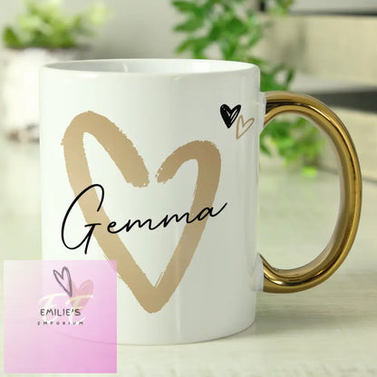 Personalised Hearts Gold Handled Mug