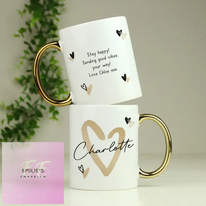 Personalised Hearts Gold Handled Mug