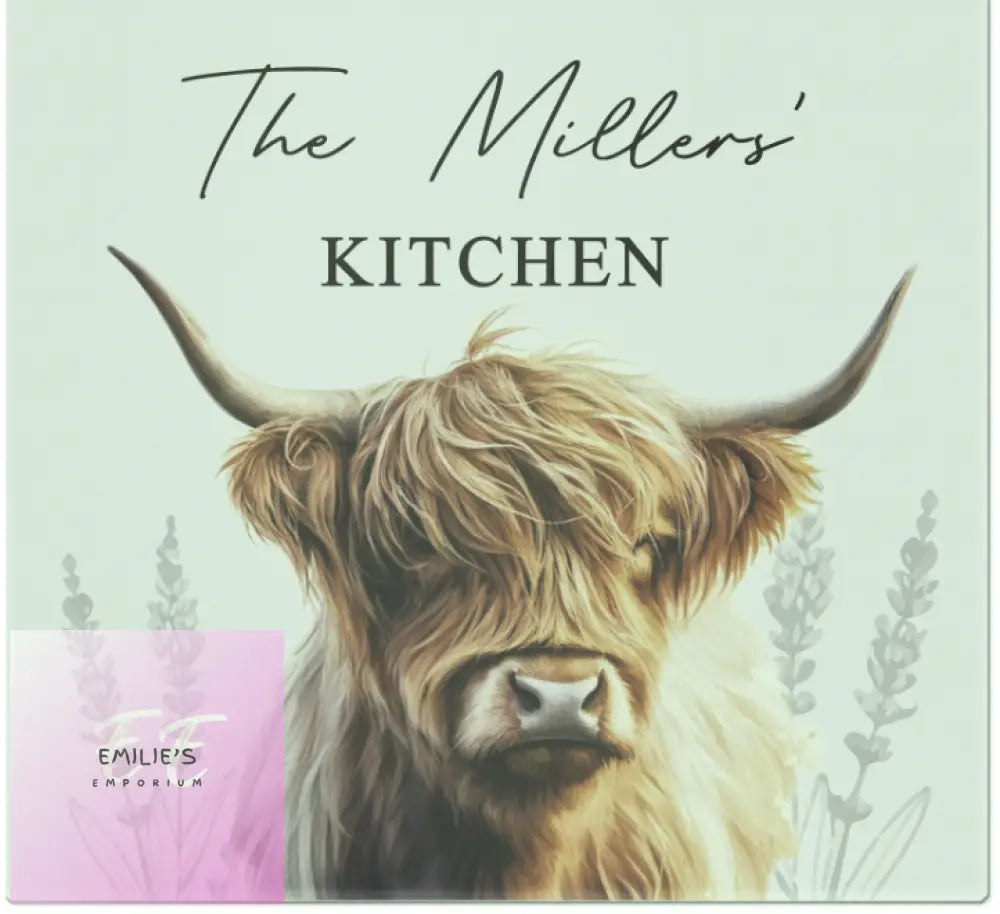 Personalised Highland Cow Glass Chopping Board