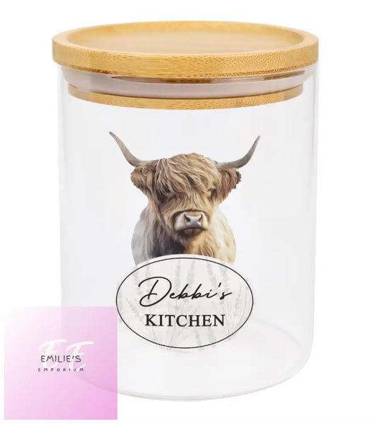 Personalised Highland Cow Glass Storage Jar