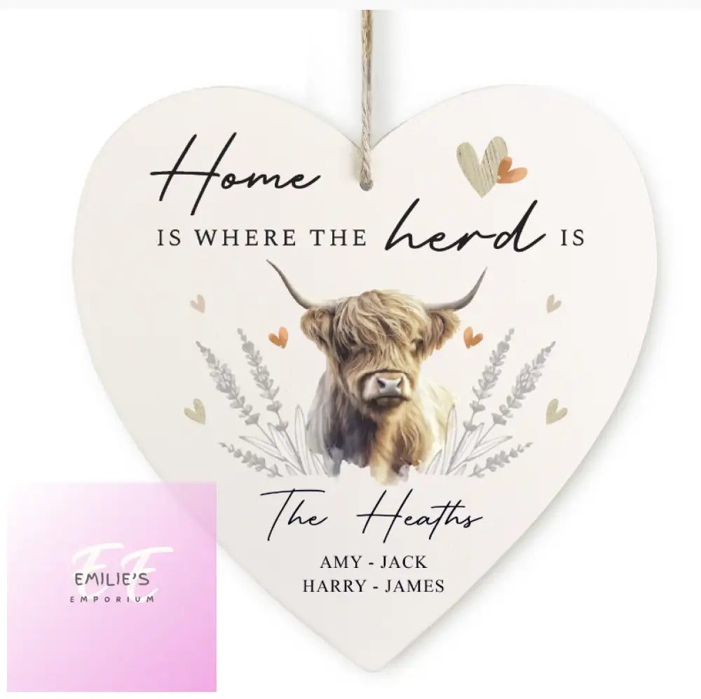 Personalised Highland Cow Hanging Heart Ornament