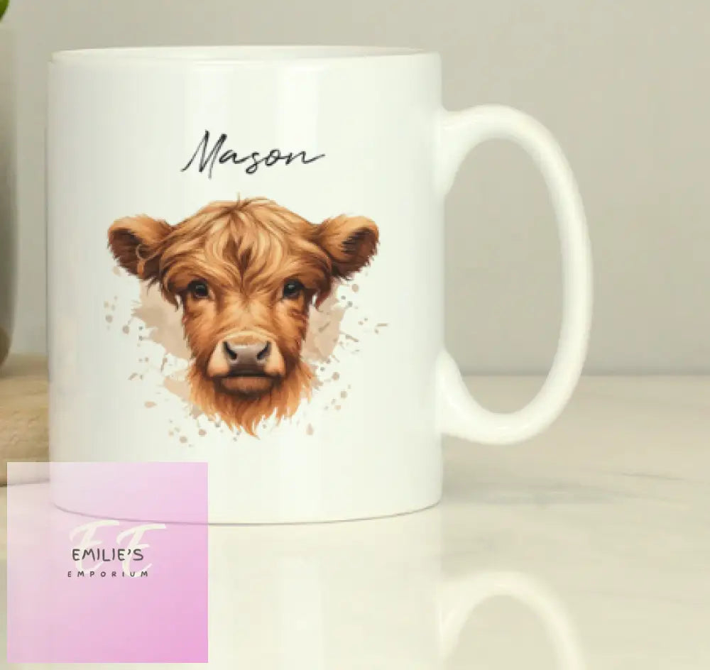 Personalised Highland Cow Mug - Boy