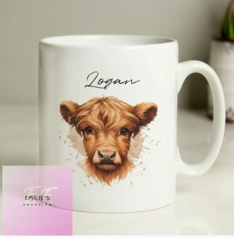 Personalised Highland Cow Mug - Boy